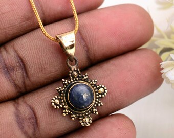 Collier minimaliste en or lapis lazuli, pendentif pierre de naissance, pendentif lapis minimaliste, pendentif pour femme, pendentif fait main