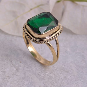 Vintage Style Emerald Green Ring | Handmade Brass Statement Ring | Boho Gemstone Jewelry | Gift for Her | Thakurhandicrafts