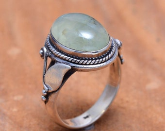 Naturlig prehnit ädelstensring, Prehnit smycken för kvinnor, Handgjord prehnit ädelstensring, Boho ring, Handgjord ring, Damring