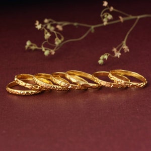 Set Of 6 Rings . Mixed Texture Rings . Hammered Stack Ring . Stacking Ring . Gold Stackable Ring . Textured Ring . Ring Set