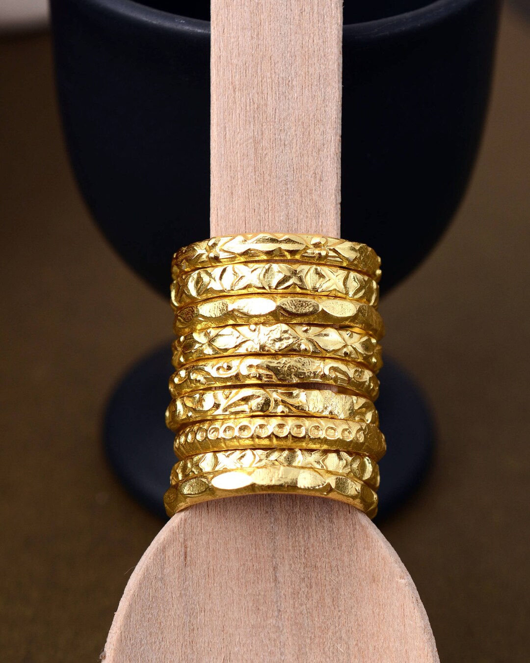 Gold Stacking Rings Set, Textured Gold Band Rings, Minimal Hammered ...