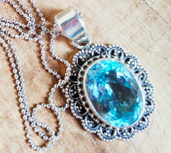 Aquamarine silver hotsell necklace