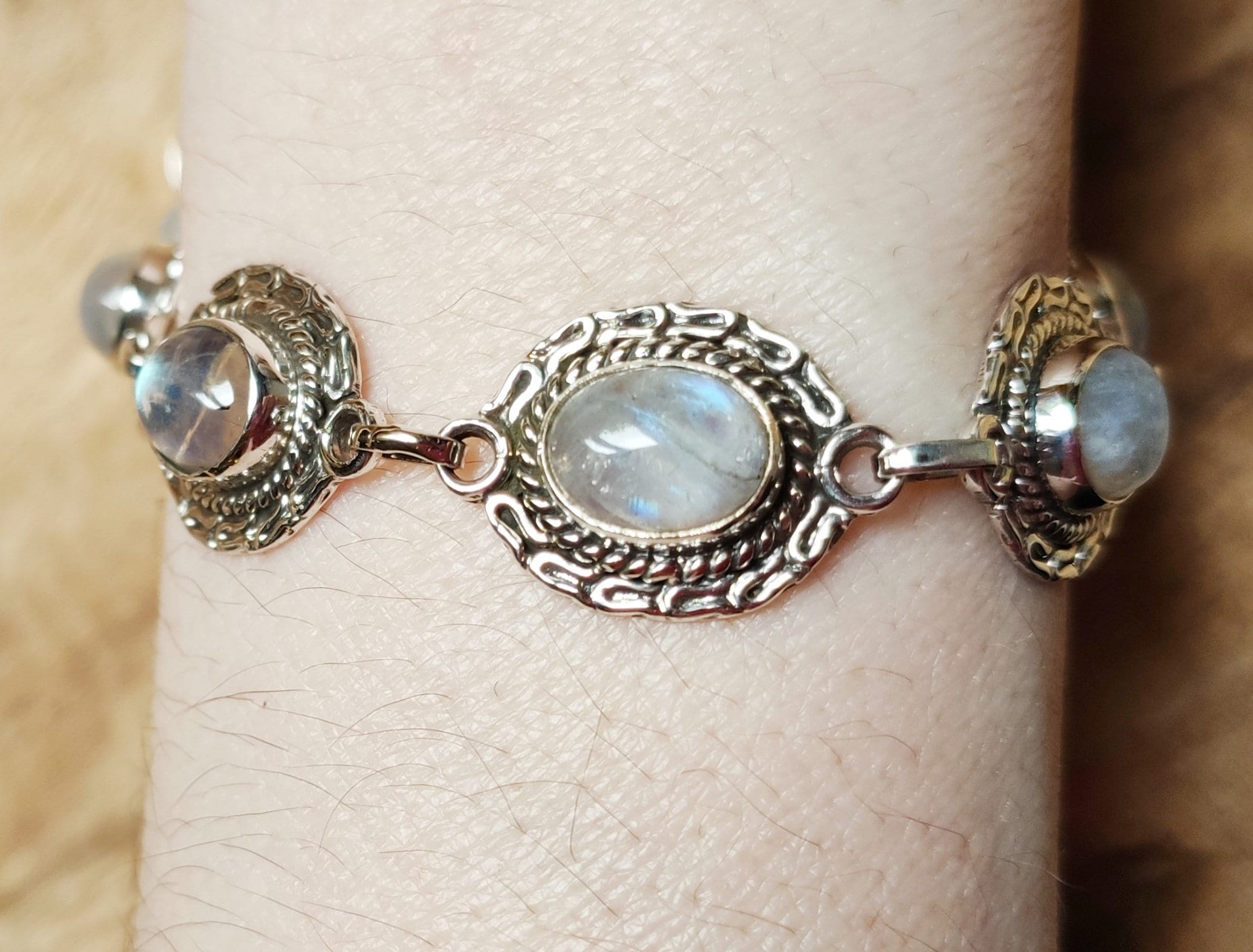 Bracelet Pierre de lune naturelle perles et argent 925 - Ninanina