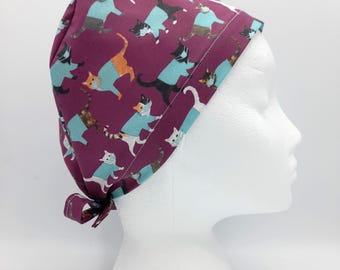 Theatre Cats on Purple Scrub Hat Cap