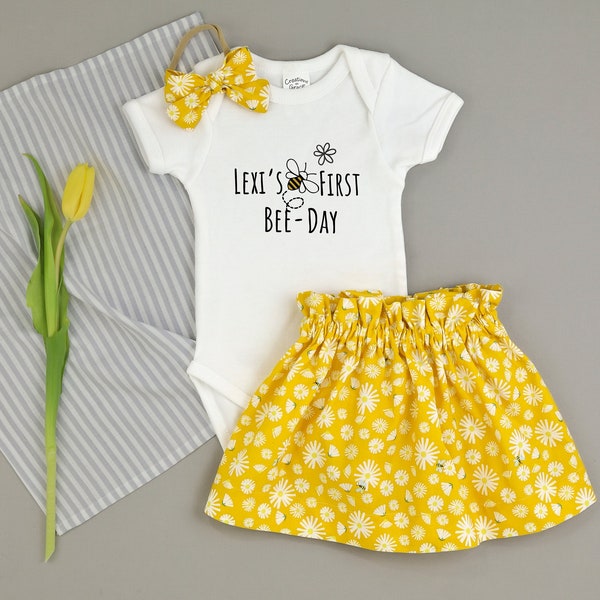 Personalized Bee-Day Baby Girl Outfit