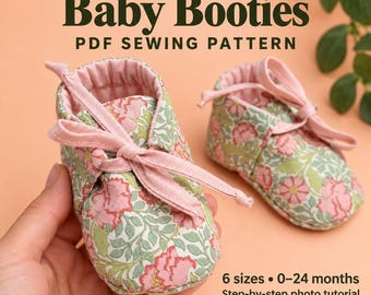 Cartamodello PDF per scarpine da neonato, modello per scarpe da neonato, 0-24 mesi, cartamodello stampabile per neonati, tutorial fotografico