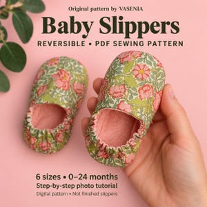 Reversible Baby Slippers Sewing Pattern PDF | Easy Baby Shoes Pattern 6 Sizes 0-24 Months | Instant Download