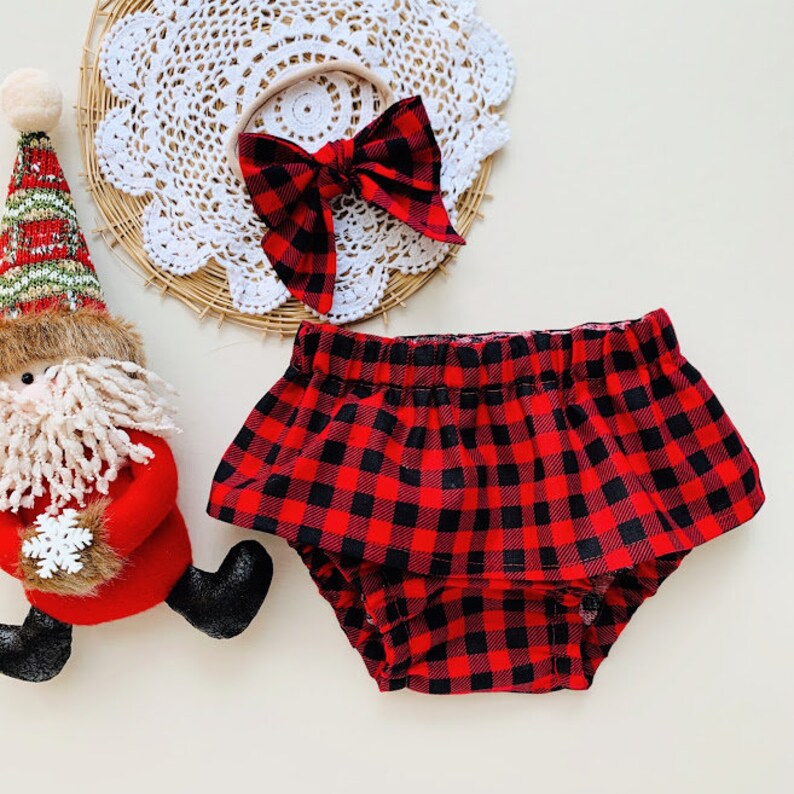 Baby Girl Christmas Outfit Christmas Bloomers Plaid Red Etsy