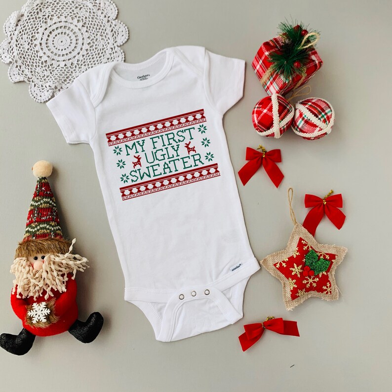 My First Christmas Outfit My first ugly sweater onesie. Christmas onesies