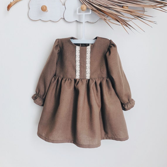Linen girl dress with long sleeve Baby Girl Linen Dress | Etsy