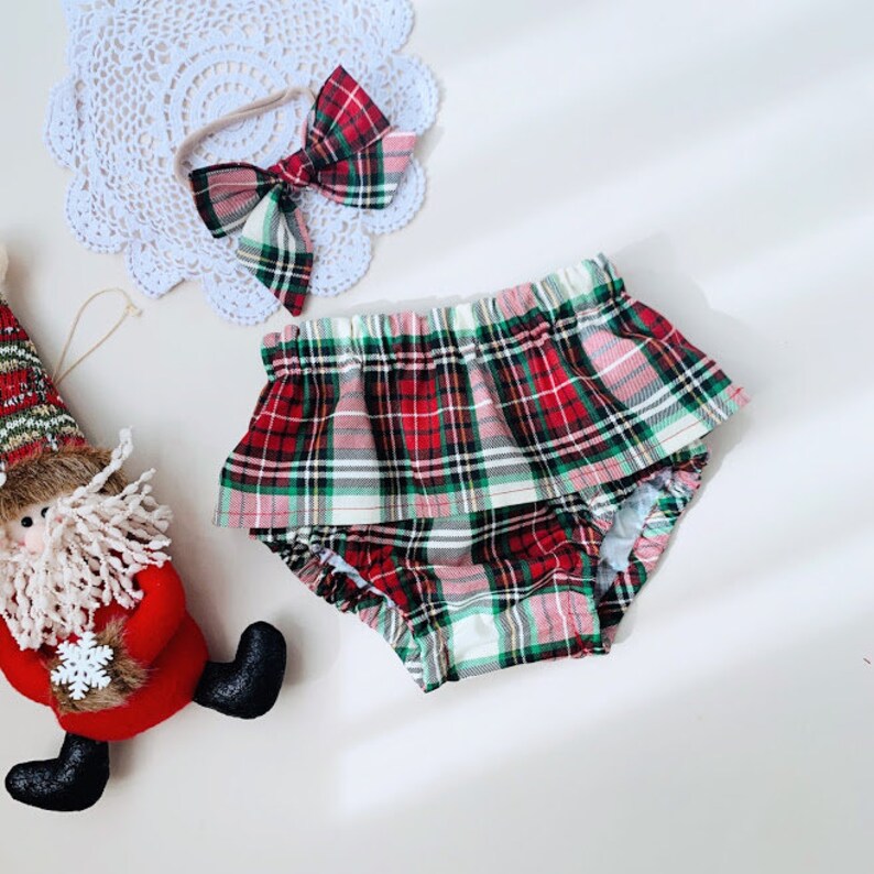Baby girl Christmas Outfit Christmas Bloomers Plaid red Etsy