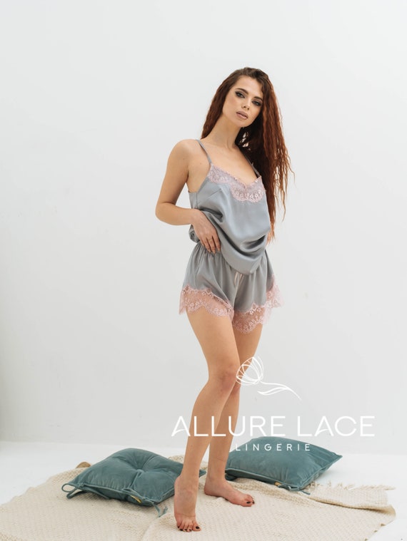 Woman Nightwear Silk Lingerie Set, Sexy Sleepwear, Matching Pajamas 