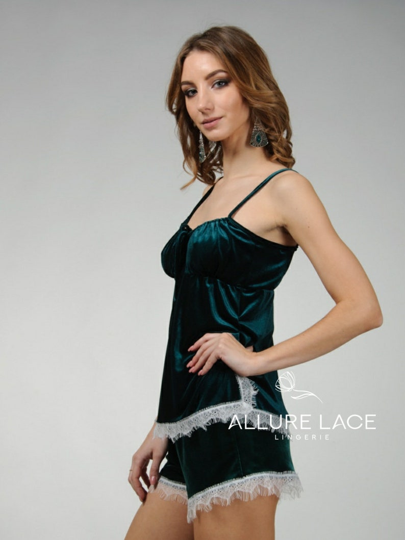 Velvet Emerald Green Pajamas Set for Women Sleepwear Etsy