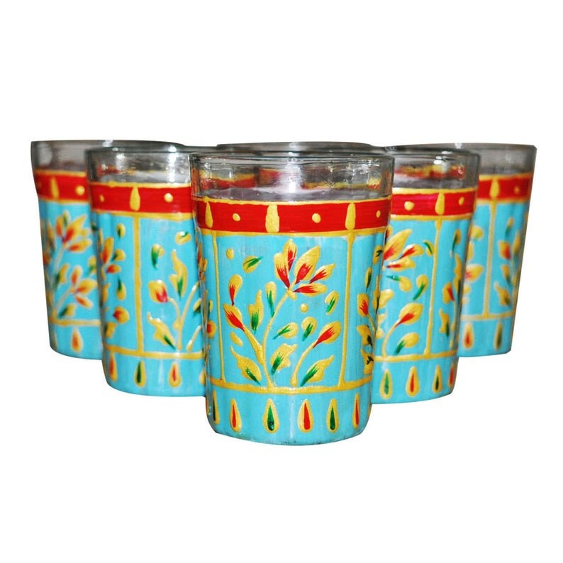 Hand Painted Traditional Colourful Decorative Tea Kettle 6 Decorative Showpiece Aluminium Multicolour Pack 6 PCS Indian Handmade Gift Item