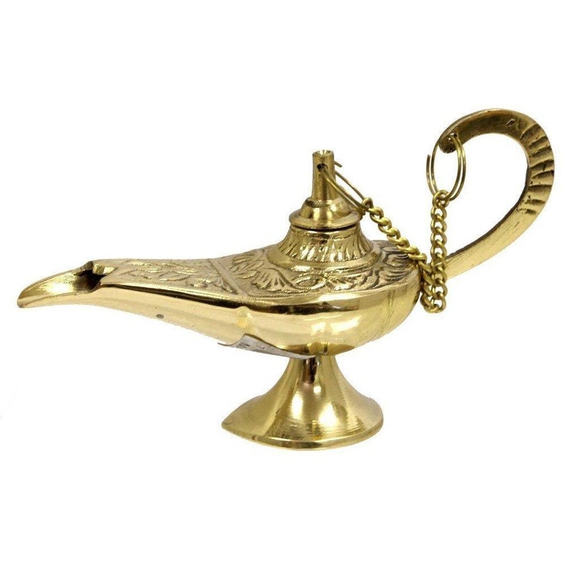 5 Inch Golden Brass Metal Antique Unique Aladdin oil lamp Incense Burner 13 cm Quality Material.Stylish Golden Antique Look.