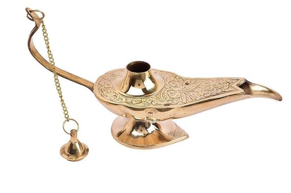 Decorative Vintage Handmade Aladdin Oil Lamp Brass Metal Figure Colectible Home 