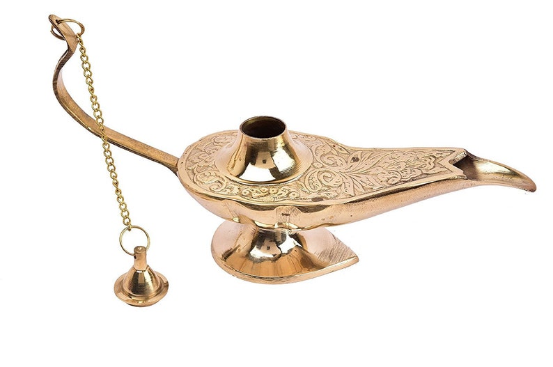 5 Inch Golden Brass Metal Antique Unique Aladdin oil lamp Incense Burner 13 cm Quality Material.Stylish Golden Antique Look.
