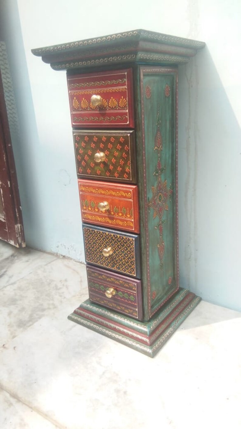 Wooden 5 Drawer Chest Indian Ethnic Style Handmade Hand Etsy