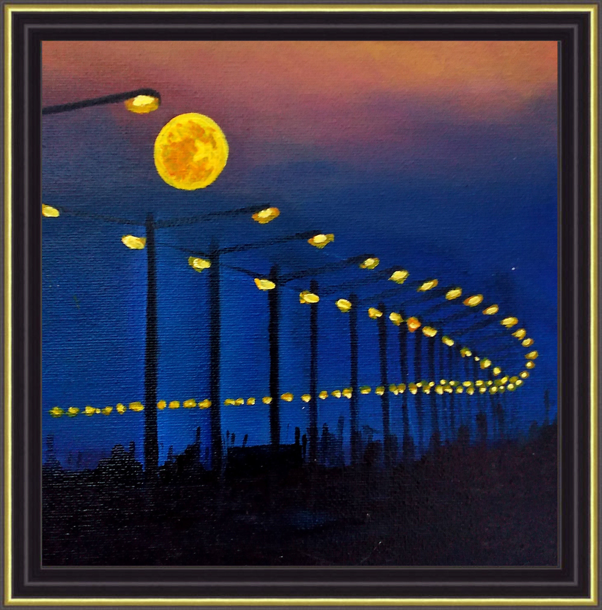 Nachthimmel Malerei Vollmond Original Kunst Mond Wand Kunst | Etsy