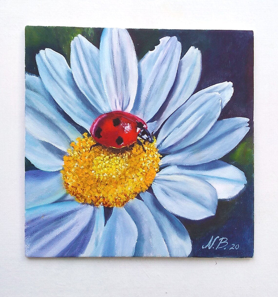 Ladybug Painting Original art Daisy Wall Art Small Work of Art Etsy