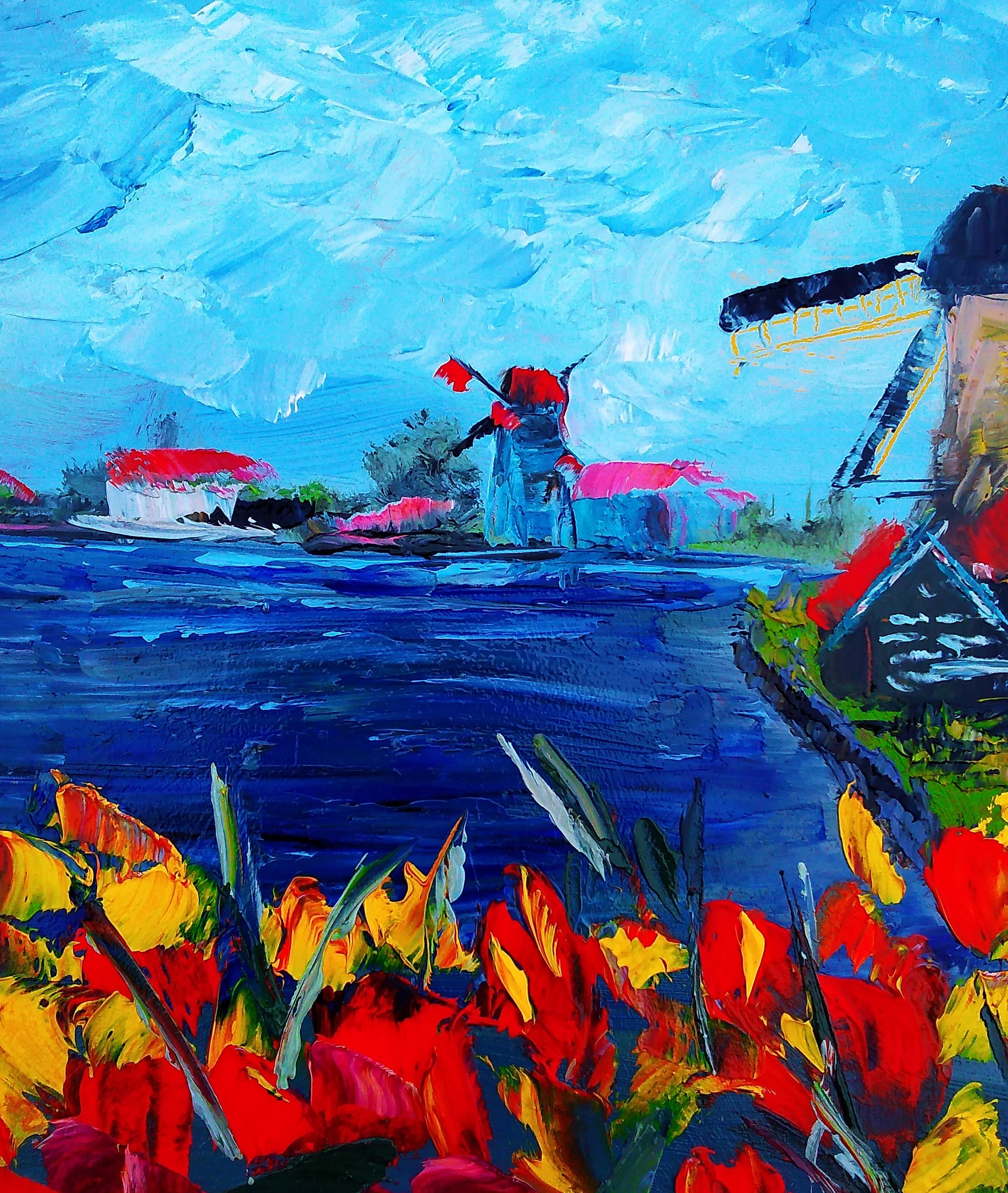 Holland Art Netherlands Landscape Original Art Tulips Flowers Etsy