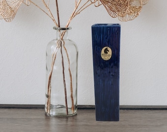 Rössler Porzellan Blue Rectangular Vase Switzerland 8"