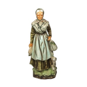 Old Lady Figurine With Her Dog Japan 11&quot; Tall Ceramic Porcelain Vintage