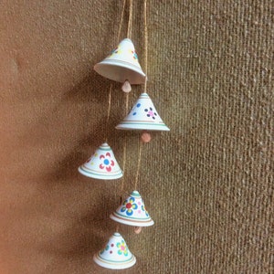 Clay Pottery Wind Chimes Floral Motif, Handmade Hanging Decor, Nature Inspired