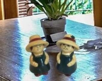 Farmer Salt and Pepper Shakers Ceramic ~ Fun and Whimsical ~ Country Kitchen