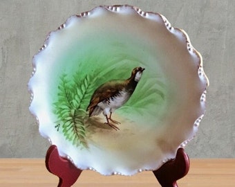 Assiette gibier à plumes caille de Limoges peinte à la main, assiette de 9 pouces, plat en porcelaine de collection, décor français