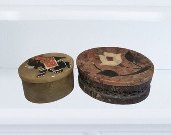 Mother of Pearl Flower & Elephant Stone Trinket Boxes - Marble Lidded Boxes