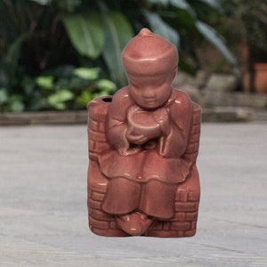 Charming Asian Man Planter Pink, Vintage Oriental Figurine Pot, Exotic Home and Garden Decor, Indoor/Outdoor Plant Holder