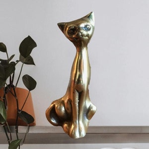 Vintage Solid Brass Cat Paper Weight, Kitty Figurine Desk Decor, Cat Lover Gift, Animal Lover Gift, Brass Decor