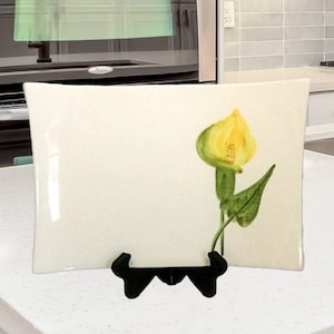 Hand Painted Serving Platter with Yellow Blossom Flower Design, Made in Portugal, Elegant Dish