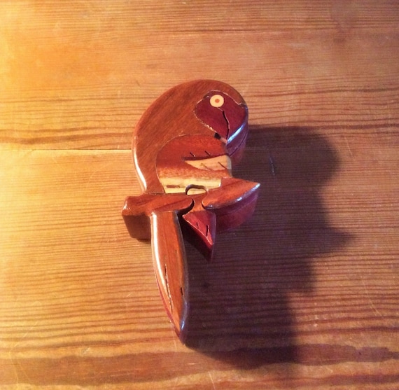 Parrot Bird Carved Wood Puzzle Box ~ Decorative B… - image 1