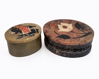 Mother of Pearl Flower & Elephant Stone Trinket Boxes - Marble Lidded Boxes