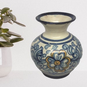 Handmade Blue and White Floral Vase, Vintage Pottery, Elegant Home Decor