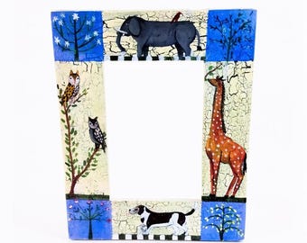Hand Painted Animal Picture Frame: Safari Nursery Decor