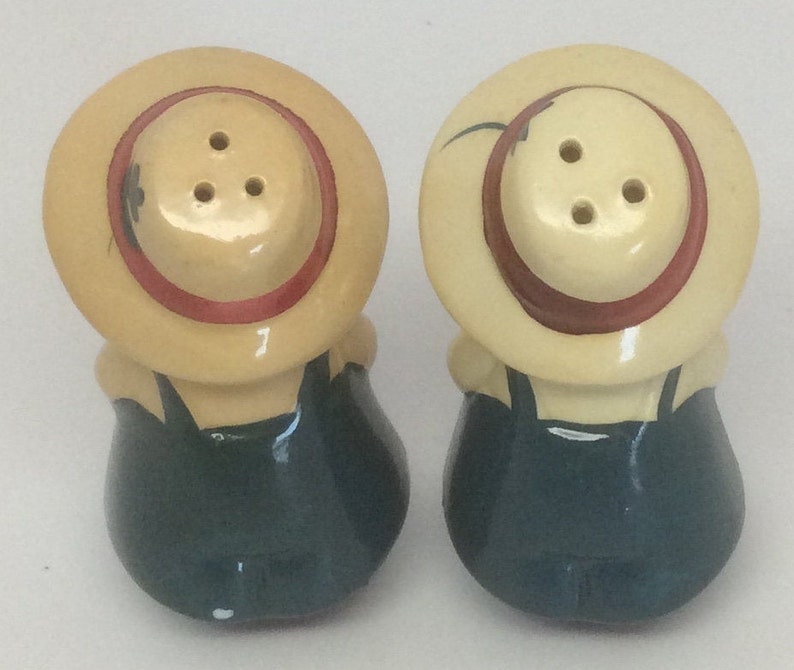 Farmer Salt and Pepper Shakers Ceramic Fun and Whimsical Etsy