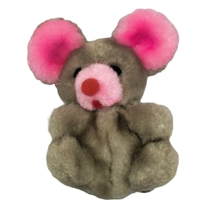 Vintage Mary Meyer knuffeldier muis pluche grijs met roze oren en neus 6&quot;