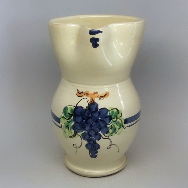 Vintage Italian Pitcher Vase Handmade & Painted Grapes Antica Civilta Artigiana Chip