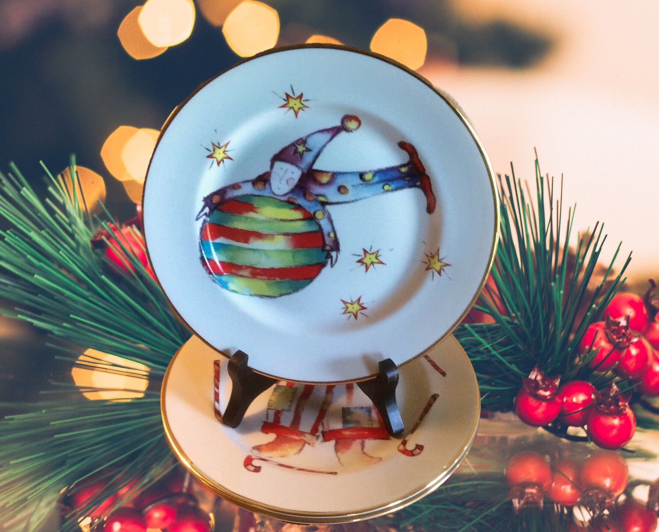 Rosanna Italy 8 Salad Dessert Plates Set of 3 Italian Holiday Clowns Holiday Plates Holiday Decor
