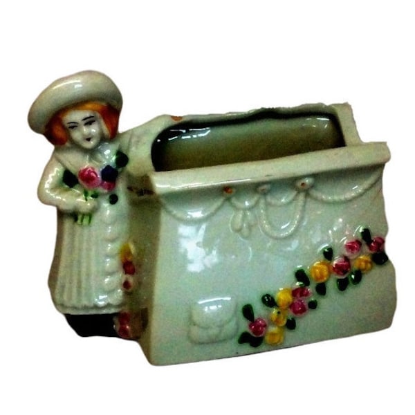 Small Planter Vase Dutch Girl with Flowers Purse Made in Japan ~ Plants Holder ~ Planter Pot