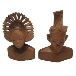 Balinese Miniature Wooden Man and Woman Carved Busts ~ Balinese Wood Carving