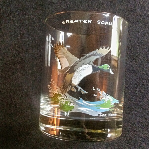 Ned Smith Duck Lowball Rocks Glass Greater Scaup, Wildlife Glassware, Bird Lover Gift, Duck Glass, Nature Inspired Decor