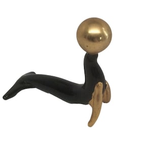 San Pacific Black and Gold Seal Balancing Ball Miniature Figurine