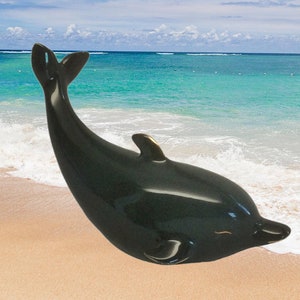 Bottlenose Dolphin Figurine Marble Granite Coloring with Gold Trim