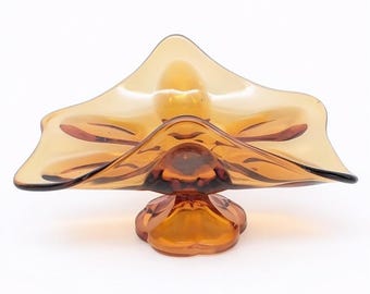 Vintage Amber Glass Pedestal Bowl, Candy Dish, Nut Dish, Retro-inspired, Old-world Charm, Conversation Starter