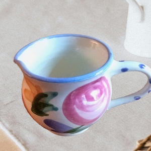 Vintage Hand Painted Floral Pottery Creamer: Farmhouse Kitchen Decor
