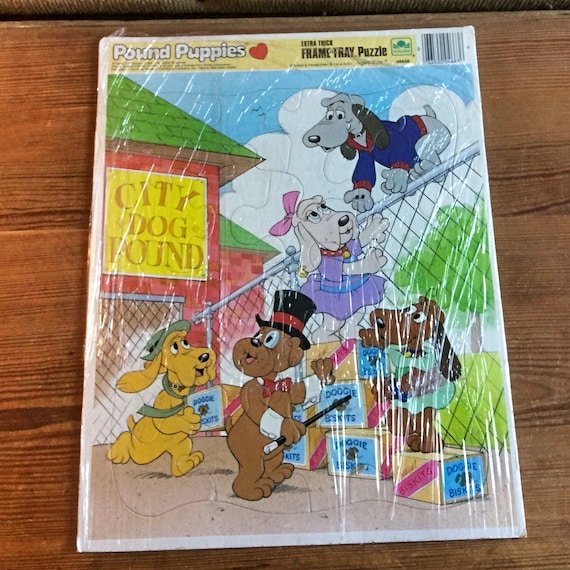 Vintage Pound Puppies Frame-Tray Puzzle, Retro Kids Jigsaw Puzzle, 80s Toy, Collectible Game